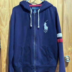 Ralph Lauren Polo Big Pony Zippered Hoodie Blue Large Vintage